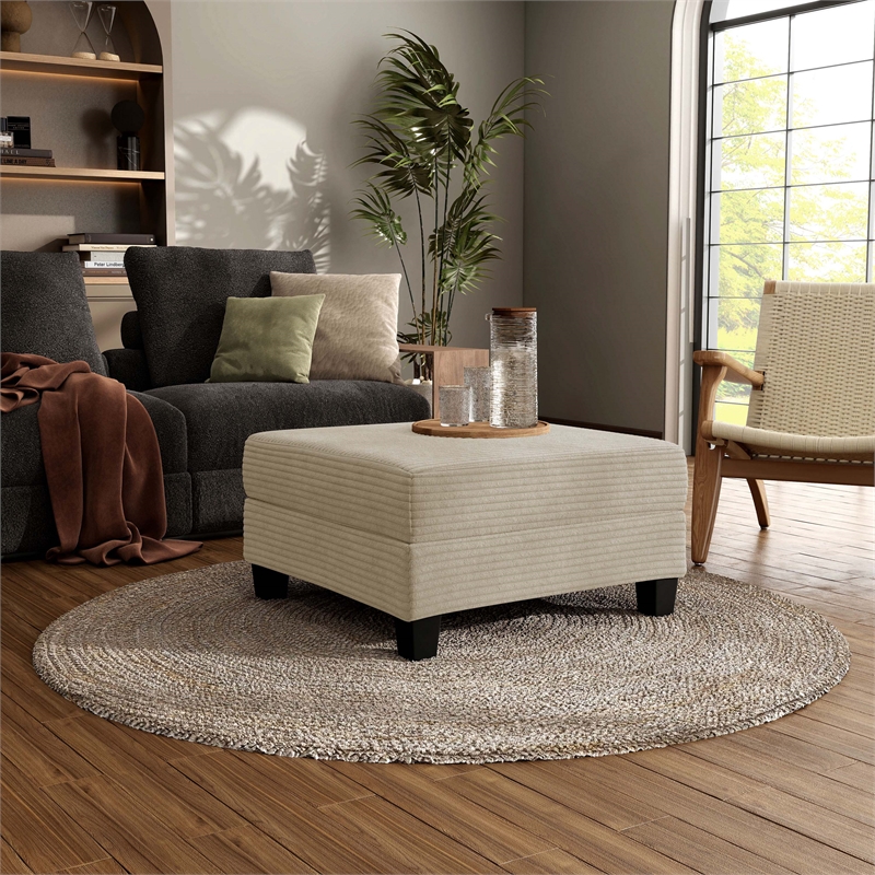 Furniture of America Reese Chenille and Wood Storage Ottoman in Beige