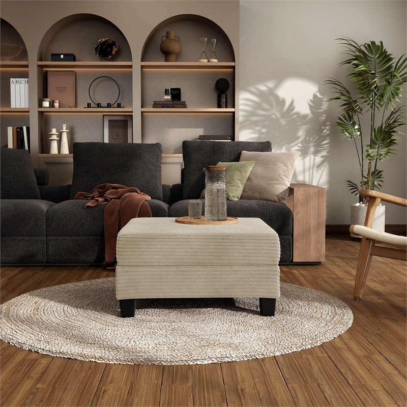 Furniture of America Reese Chenille and Wood Storage Ottoman in Beige