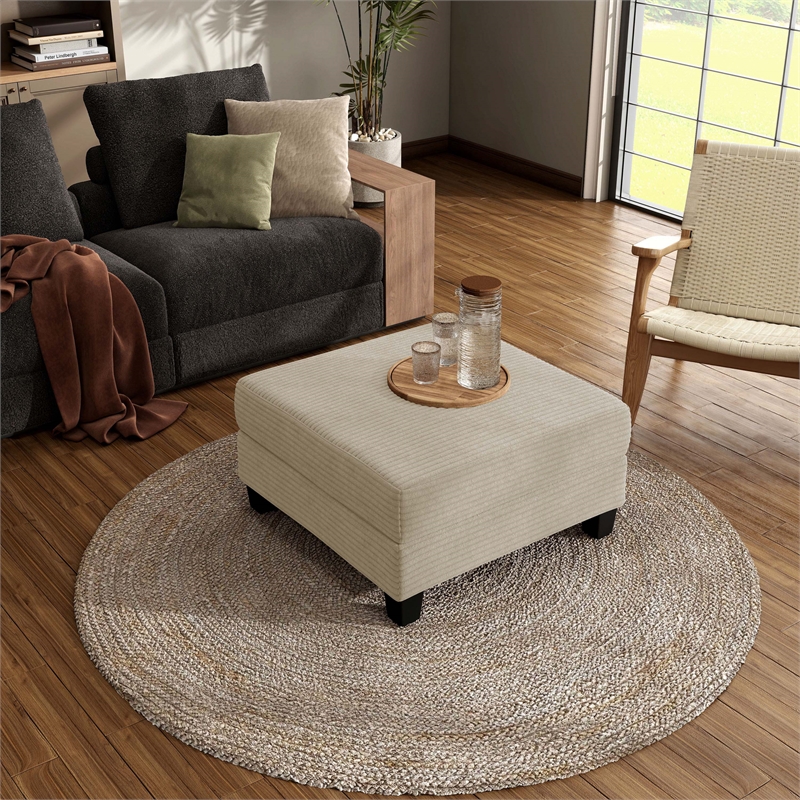 Furniture of America Reese Chenille and Wood Storage Ottoman in Beige