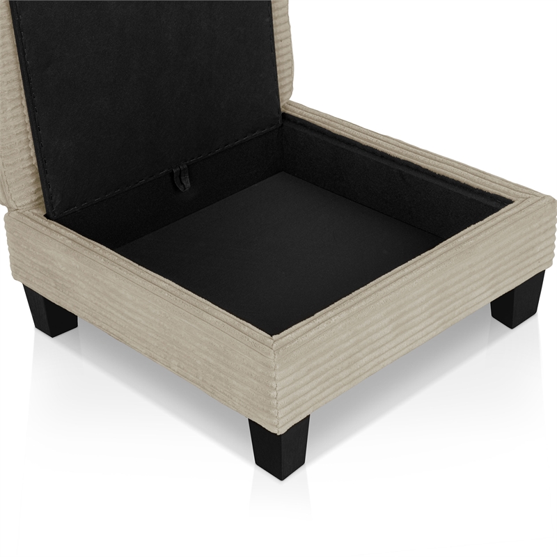 Furniture of America Reese Chenille and Wood Storage Ottoman in Beige