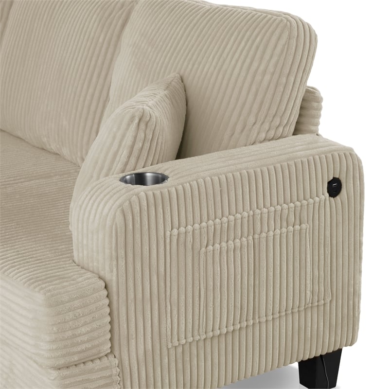 Furniture of America Reese Chenille Beige Sofa with Cup Holders and USBs