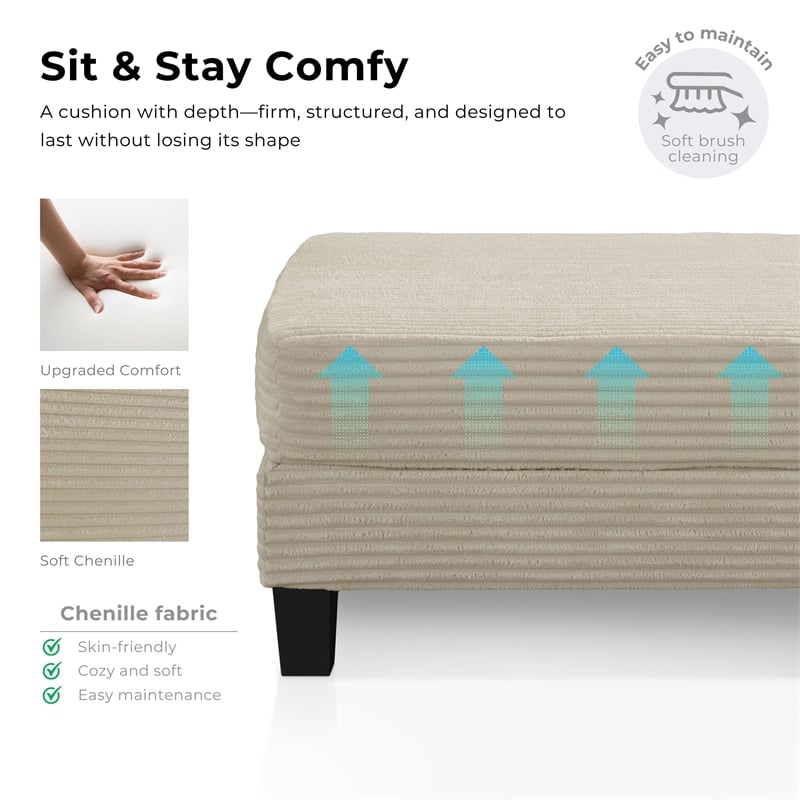 Furniture of America Reese Chenille and Wood Storage Ottoman in Black