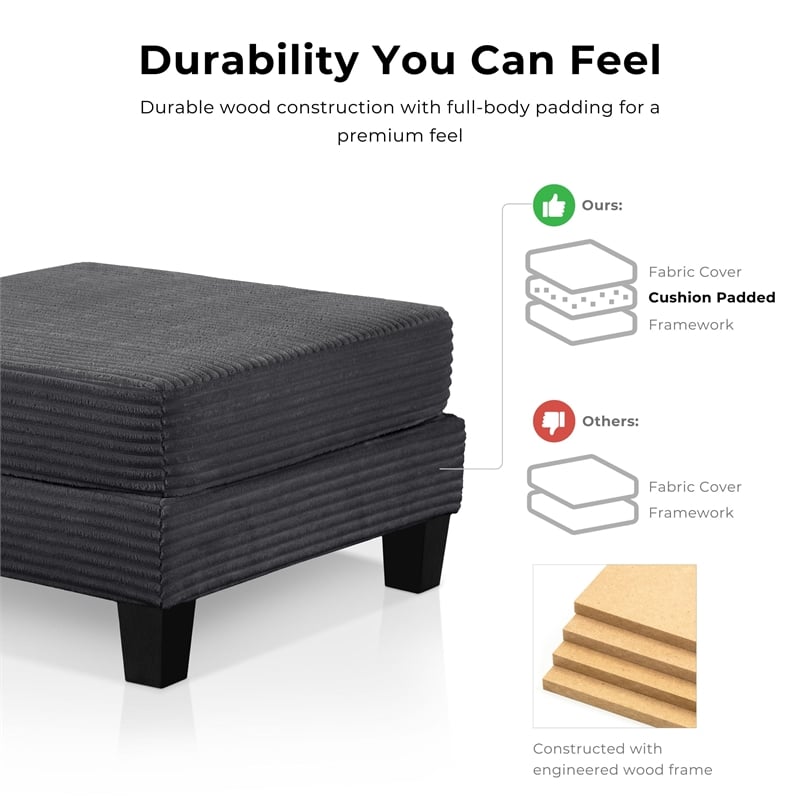 Furniture of America Reese Chenille and Wood Storage Ottoman in Black