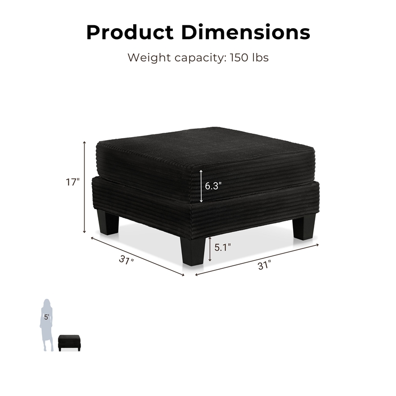 Furniture of America Reese Chenille and Wood Storage Ottoman in Black