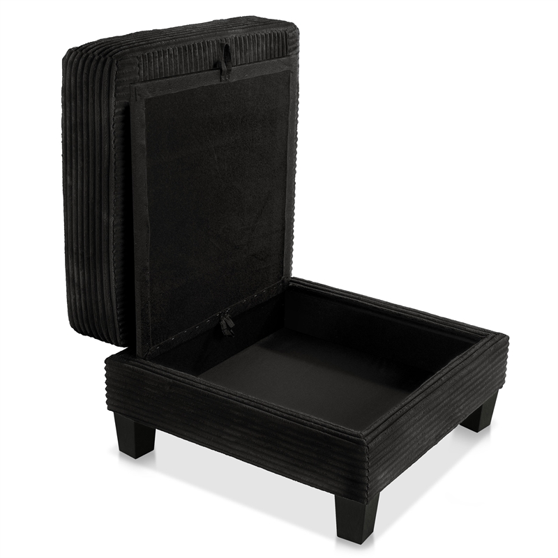 Furniture of America Reese Chenille and Wood Storage Ottoman in Black