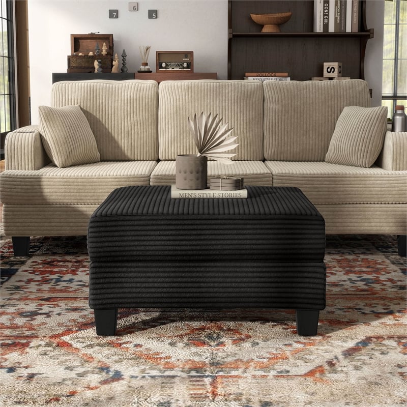 Furniture of America Reese Chenille and Wood Storage Ottoman in Black