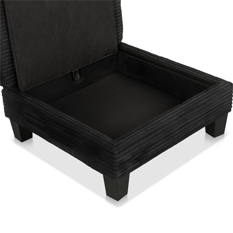 Furniture of America Reese Chenille and Wood Storage Ottoman in Black