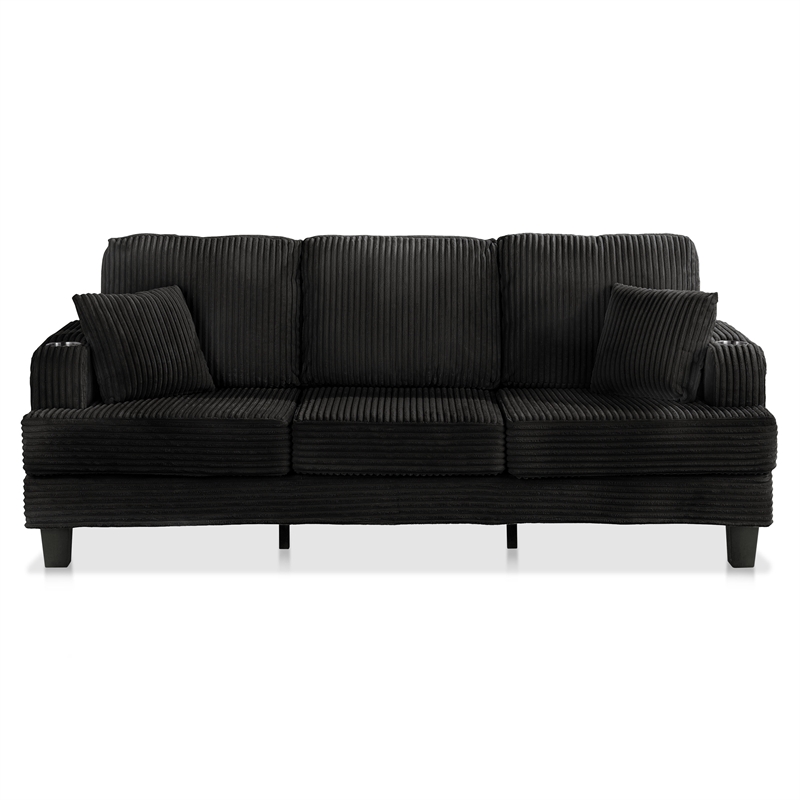 Furniture of America Reese Chenille Black Sofa with Cup Holders and USBs