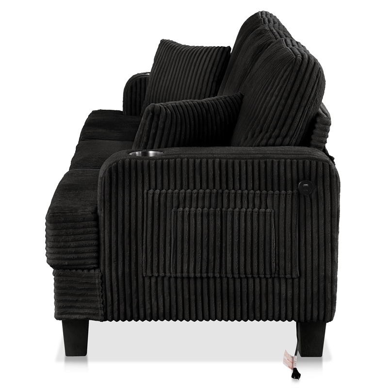 Furniture of America Reese Chenille Black Sofa with Cup Holders and USBs