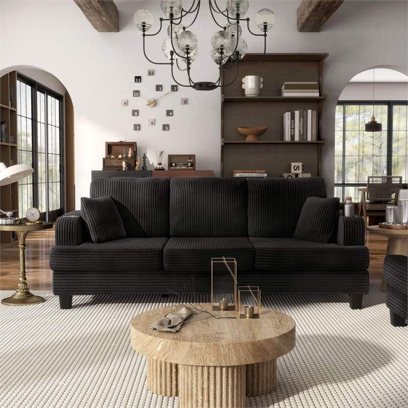Furniture of America Reese Chenille Black Sofa with Cup Holders and USBs