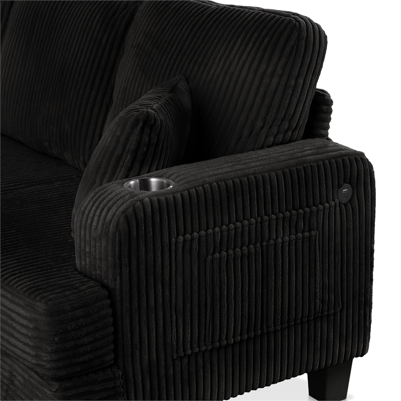 Furniture of America Reese Chenille Black Sofa with Cup Holders and USBs