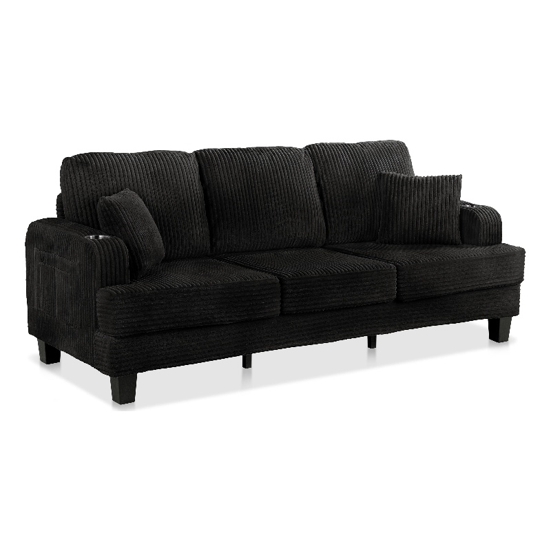 Furniture of America Reese Chenille Black Sofa with Cup Holders and USBs