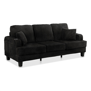 Furniture of America Reese Chenille Black Sofa with Cup Holders and USBs