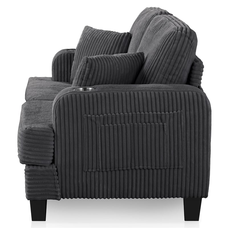 Furniture of America Reese Chenille Dark Gray Loveseat with Cup Holders