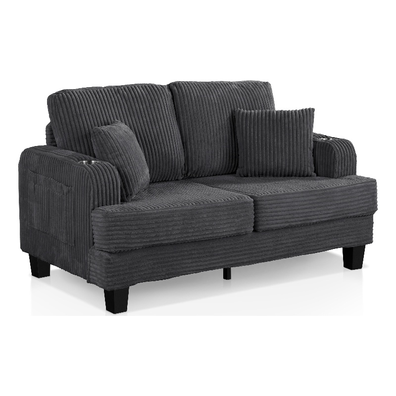 Furniture of America Reese Chenille Dark Gray Loveseat with Cup Holders