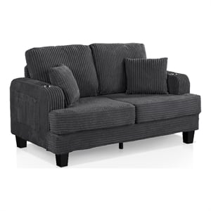 Furniture of America Reese Chenille Dark Gray Loveseat with Cup Holders
