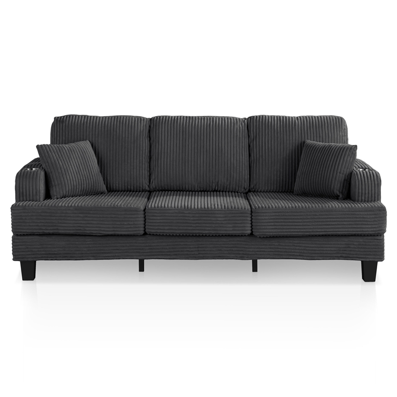 Furniture of America Reese Chenille Dark Gray Sofa with Cup Holders and USBs