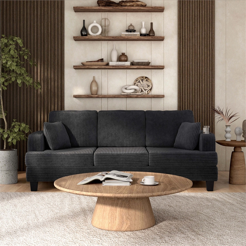 Furniture of America Reese Chenille Dark Gray Sofa with Cup Holders and USBs