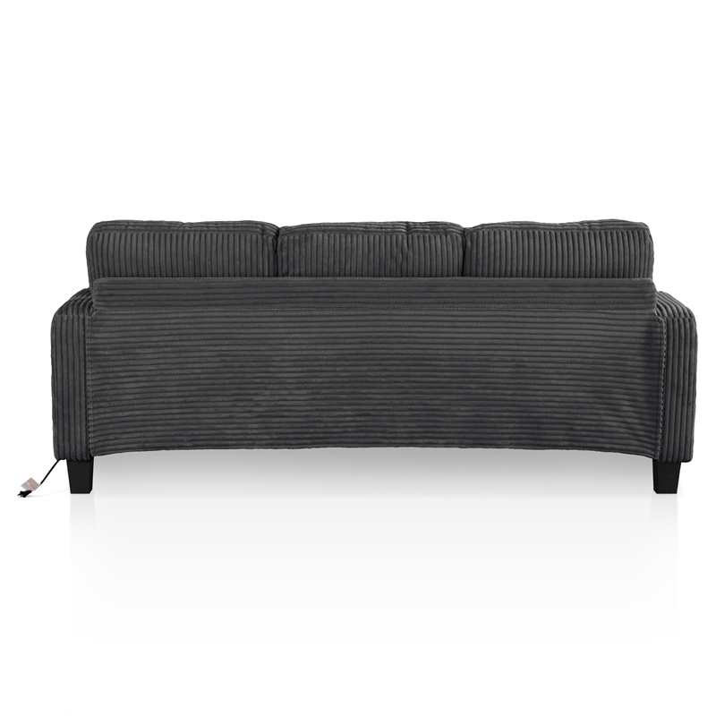 Furniture of America Reese Chenille Dark Gray Sofa with Cup Holders and USBs