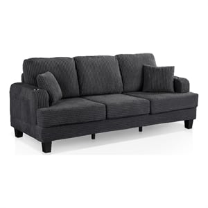 Furniture of America Reese Chenille Dark Gray Sofa with Cup Holders and USBs