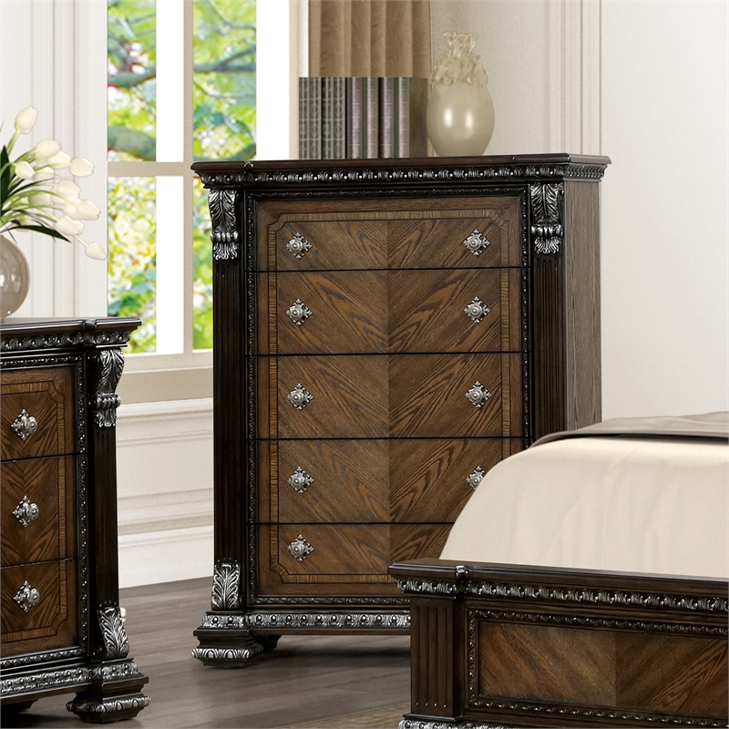 Furniture of America Byrne Wood Dovetail 5-Drawer Chest in Espresso