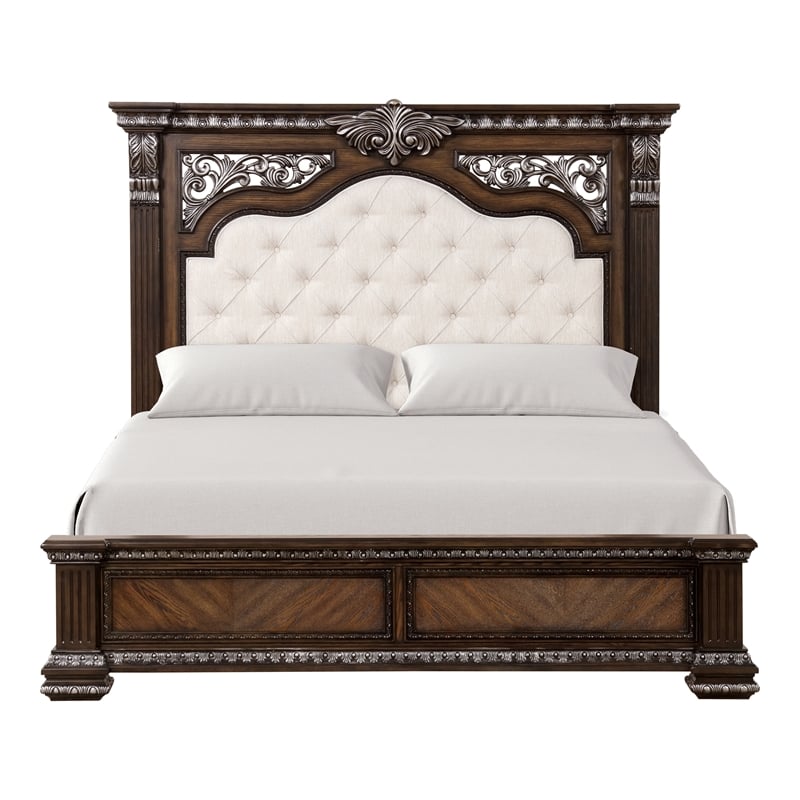 Furniture of America Byrne Wood Tufted Headboard Panel King Bed in Espresso