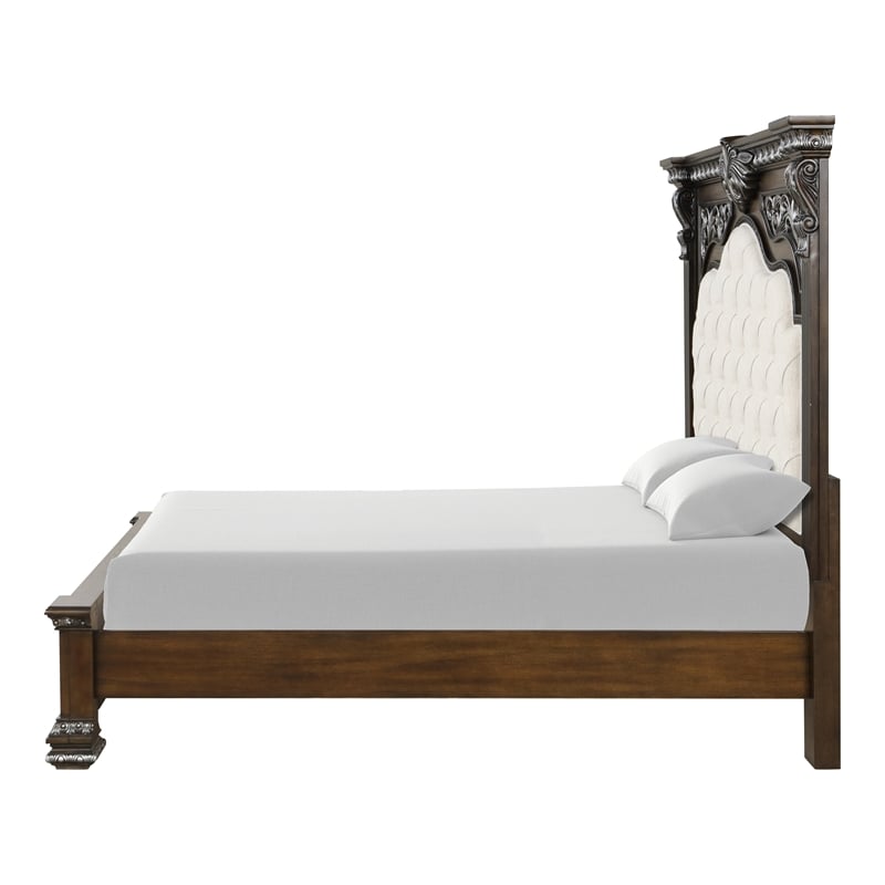 Furniture of America Byrne Wood Tufted Headboard Panel King Bed in Espresso