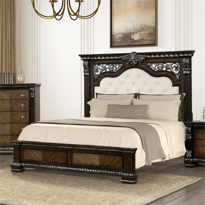 Furniture of America Byrne Wood Tufted Headboard Panel King Bed in Espresso