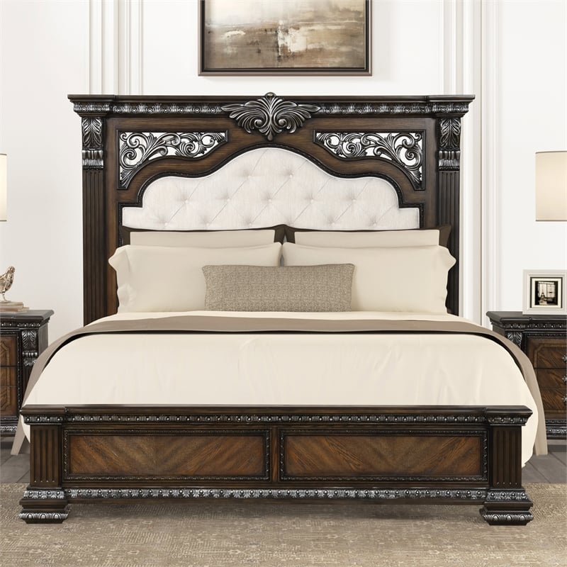 Furniture of America Byrne Wood Tufted Headboard Panel King Bed in Espresso