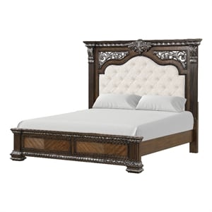 Furniture of America Byrne Wood Tufted Headboard Panel King Bed in Espresso