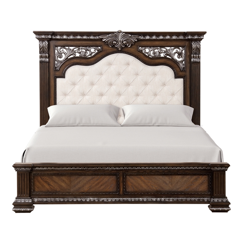 Furniture of America Byrne Wood Tufted Headboard Panel Queen Bed in Espresso