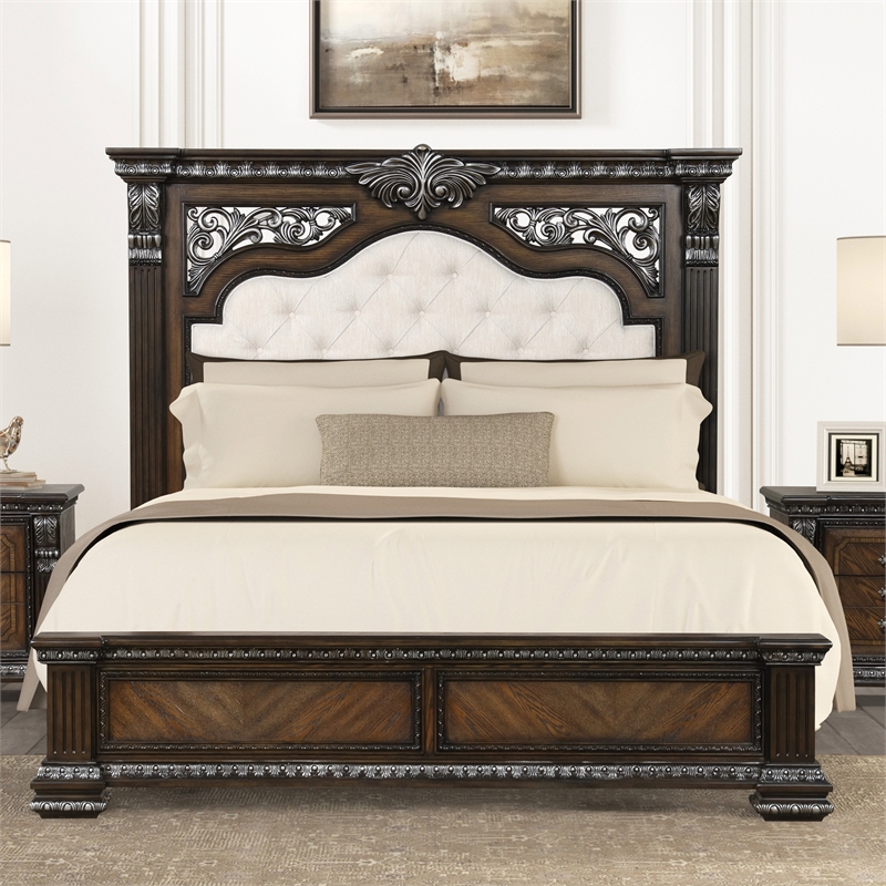 Furniture of America Byrne Wood Tufted Headboard Panel Queen Bed in Espresso