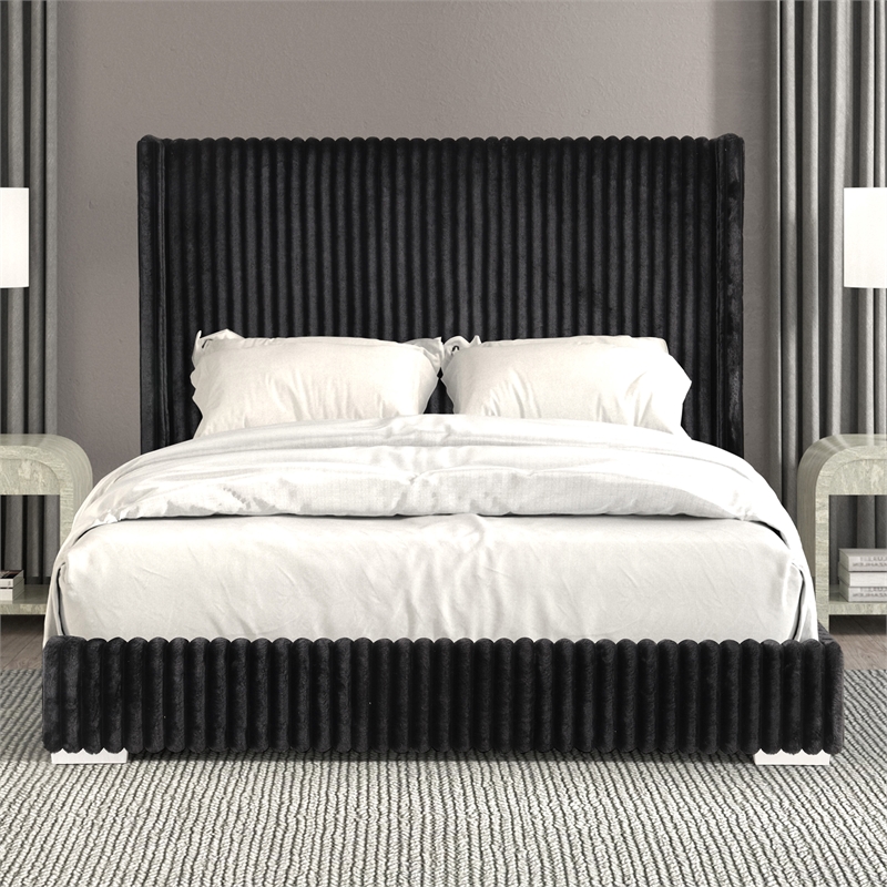 Furniture of America Plutforn Chenille Mattress Ready Full Bed in Black