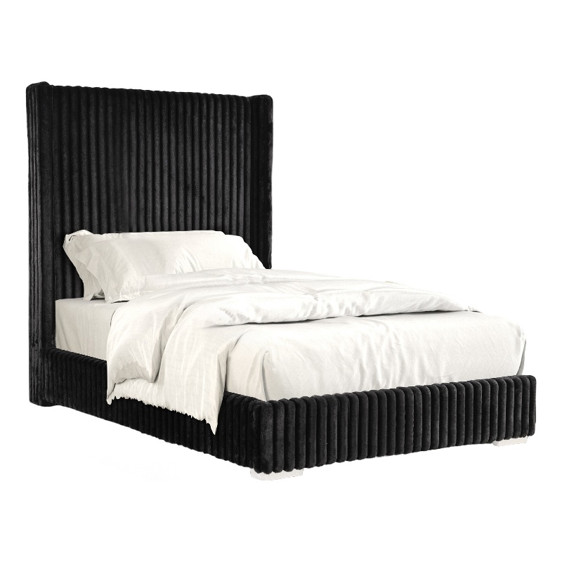 Furniture of America Plutforn Chenille Mattress Ready Full Bed in Black