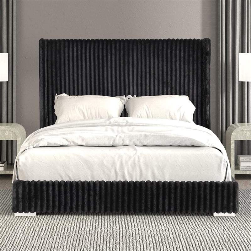 Furniture of America Plutforn Chenille Mattress Ready Queen Bed in Black
