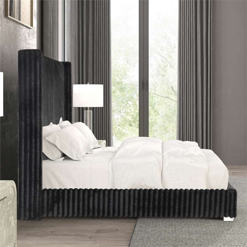 Furniture of America Plutforn Chenille Mattress Ready Queen Bed in Black