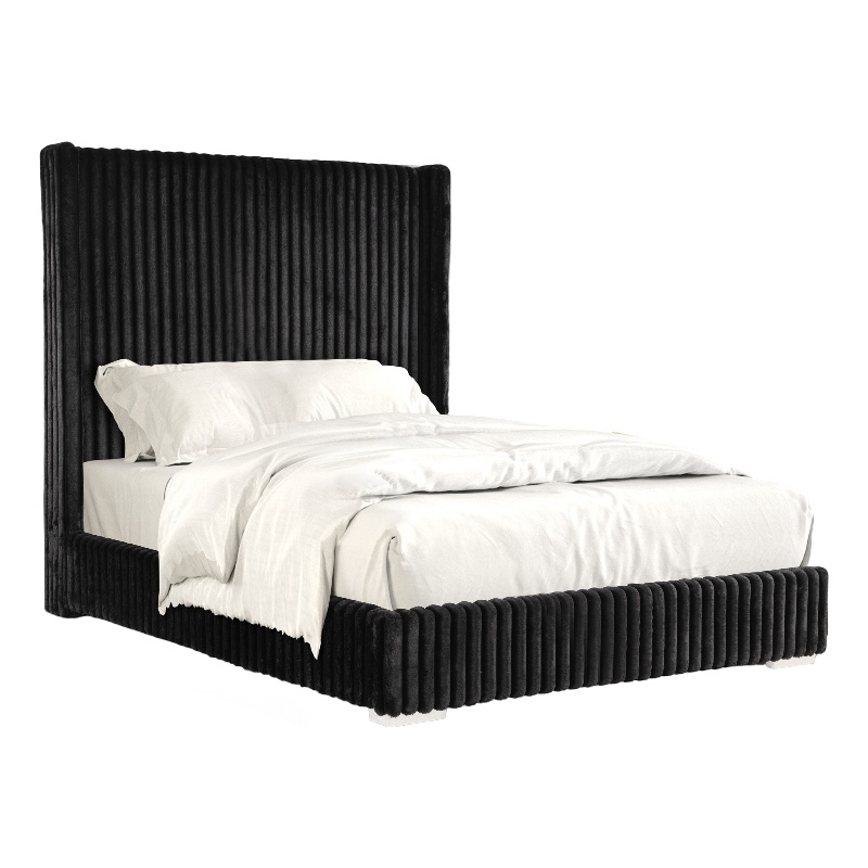 Furniture of America Plutforn Chenille Mattress Ready Queen Bed in Black