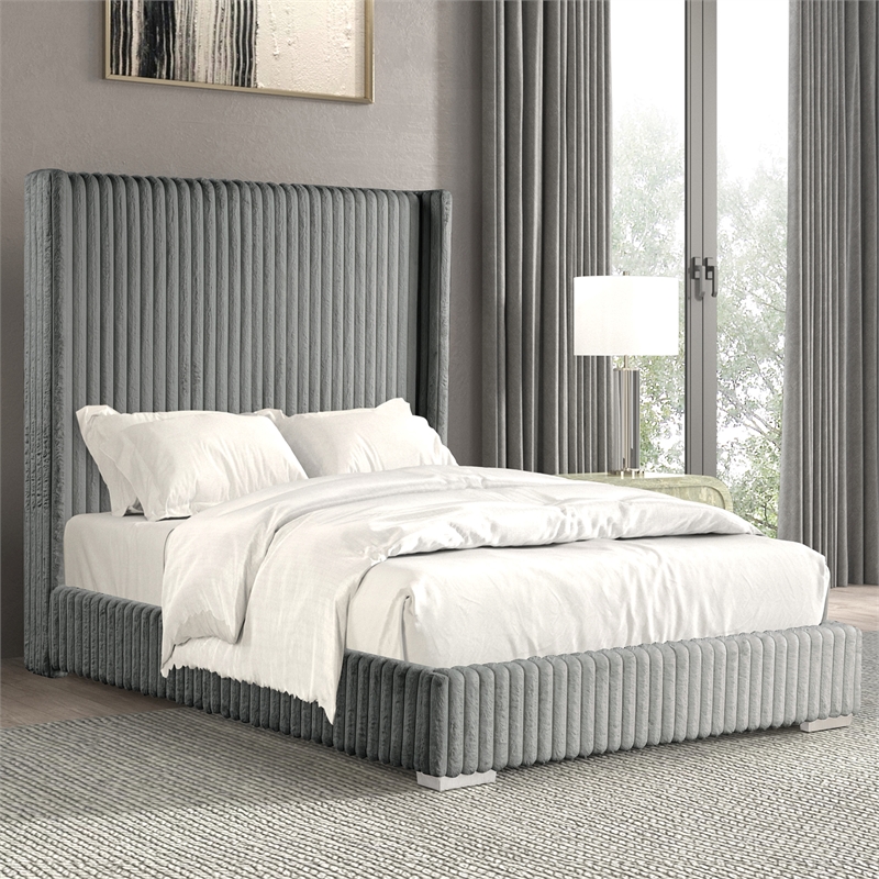 Furniture of America Plutforn Chenille Mattress Ready Full Bed in Gray