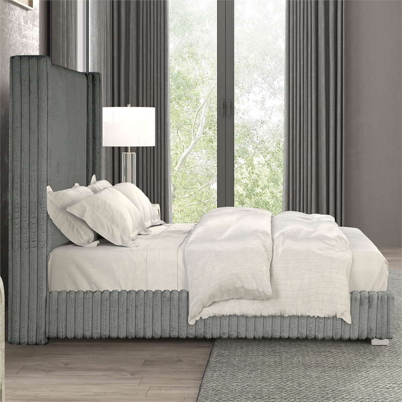 Furniture of America Plutforn Chenille Mattress Ready Full Bed in Gray