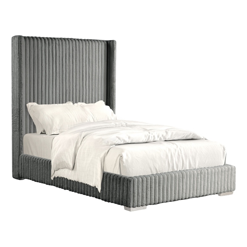 Furniture of America Plutforn Chenille Mattress Ready Full Bed in Gray