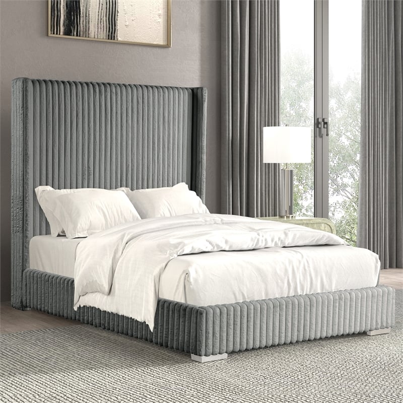 Furniture of America Plutforn Chenille Mattress Ready Queen Bed in Gray