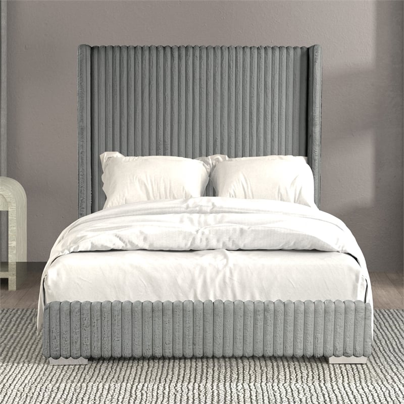 Furniture of America Plutforn Chenille Mattress Ready Queen Bed in Gray