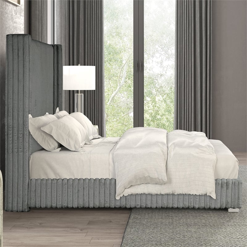 Furniture of America Plutforn Chenille Mattress Ready Queen Bed in Gray