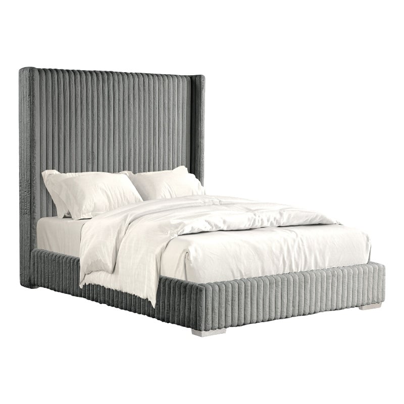 Furniture of America Plutforn Chenille Mattress Ready Queen Bed in Gray