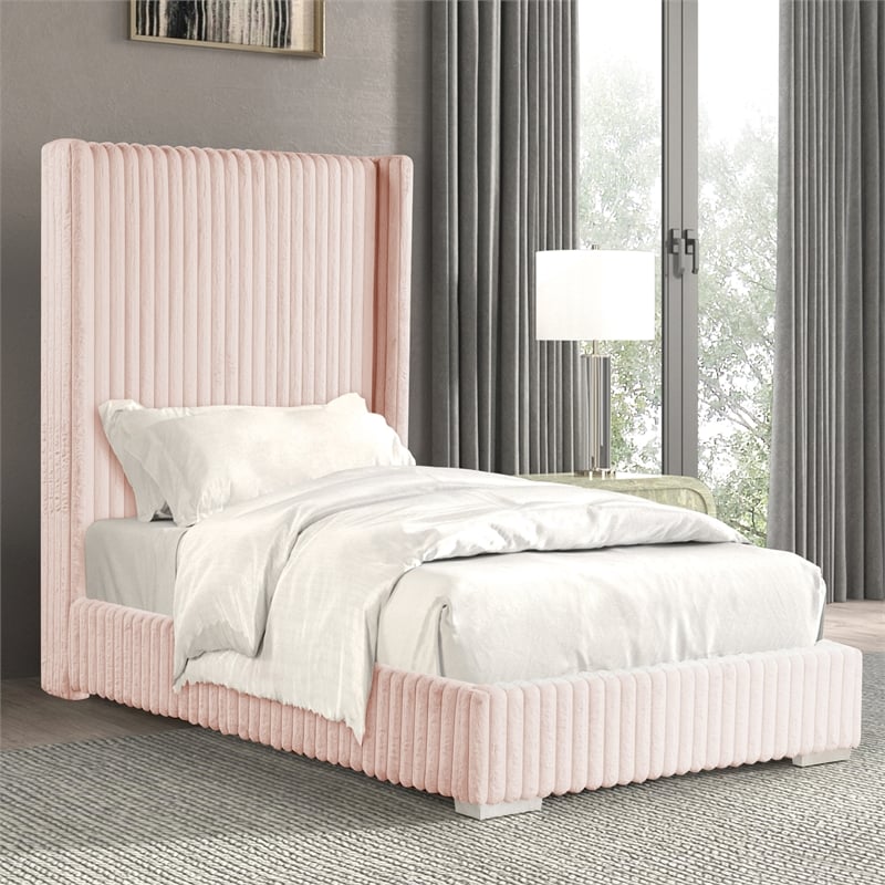 Furniture of America Plutforn Chenille Mattress Ready Full Bed in Pink