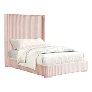 Furniture of America Plutforn Chenille Mattress Ready Full Bed in Pink