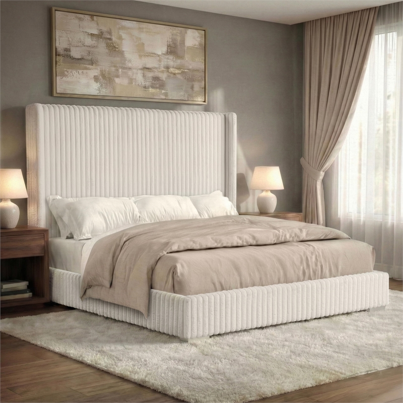 Furniture of America Plutforn Chenille Mattress Ready King Bed in White
