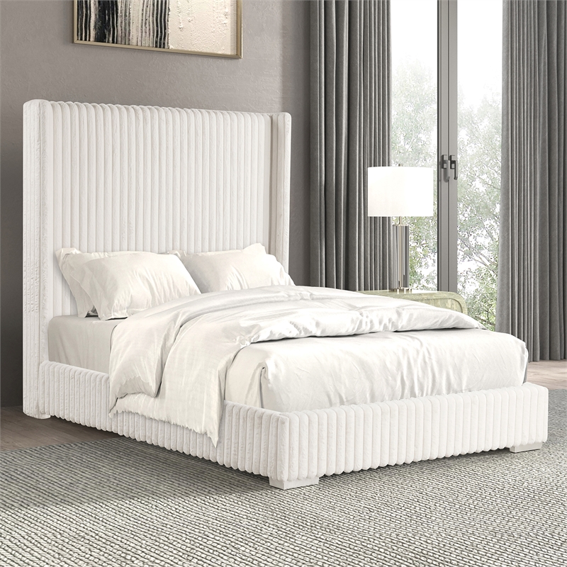 Furniture of America Plutforn Chenille Mattress Ready Queen Bed in White