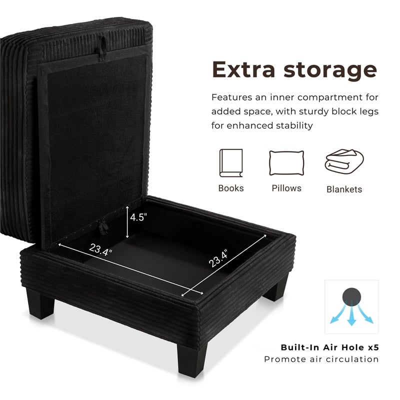 Furniture of America Reese Chenille and Wood Storage Ottoman in Dark Gray