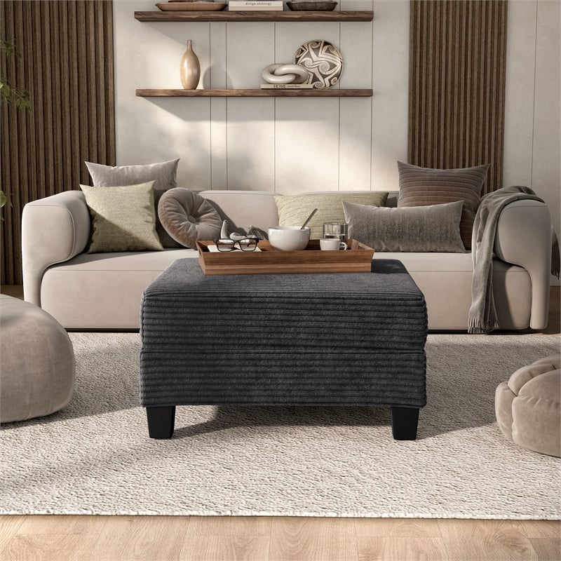 Furniture of America Reese Chenille and Wood Storage Ottoman in Dark Gray